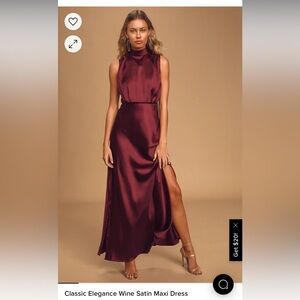 Lulus Classic Elegance Wine Satin Sleeveless Mock Neck Maxi Dress